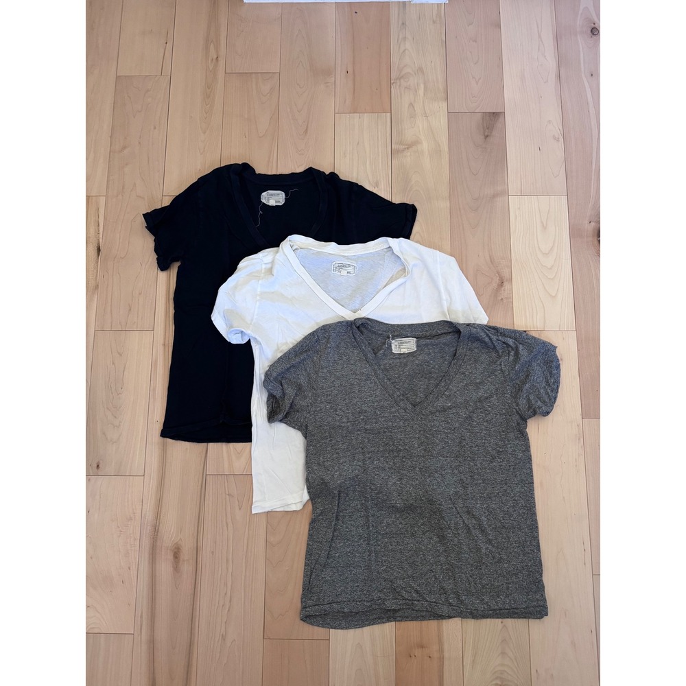 Current Elliott Womens The V-Neck Tee Bundle 3 Pack Black White Grey Size 1 S